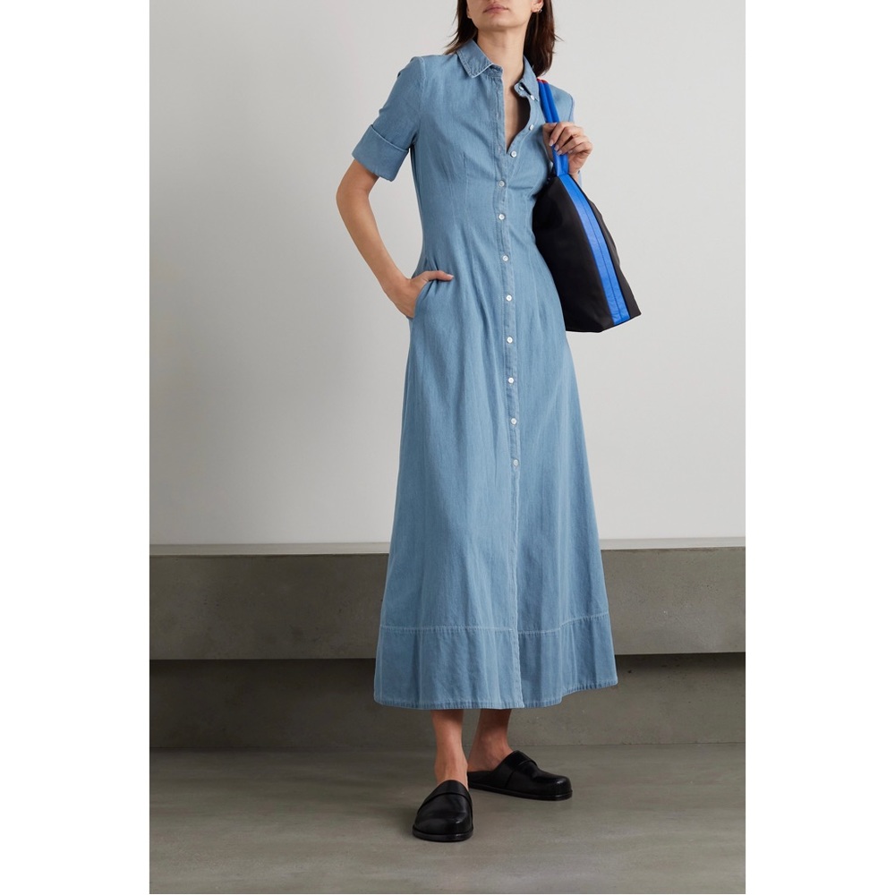 STAUD Joan cotton-chambray maxi shirt dress